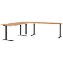 Agenda Home hoekbureau, mechanisch in hoogte verstelbaar, B 2400 x D 2200 x H 680-910 mm, Grandson eiken/zwart