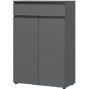Aktenschrank Aalborg, 1 Schublade, 2 Türen, 2 Fachböden, Möbelgleiter, melaminharzbeschichtet, B 810 x T 400 x H 1200 mm, graphit