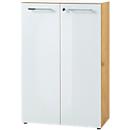 Aktenschrank MONTERIA, Front & Abdeckplatte aus Glas, abschließbar, 3 OH, B 800 x T 370 x H 1200 mm, Navarra Eiche/weiß