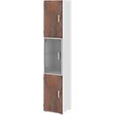 Aktenschrank TEQSTYLE, 6 OH, Glastür links, B 400 x T 419 x H 2185 mm, Oxido/weiß