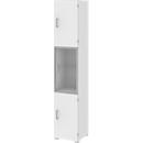 Aktenschrank TEQSTYLE, 6 OH, Glastür rechts, B 400 x T 419 x H 2185 mm, weiß/weiß
