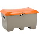 All-purpose box CEMO, glass fibre reinforced plastic (GRP), 400 l, L 1210 x W 820 x H 680 mm, lid with gas struts, grey/orange