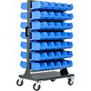 Almacén para piezas pequeñas Schäfer Shop Select, con ruedas, 4 ruedas, con 70 cajas transparentes azules de la serie PROFI LF 221 de SSI Schäfer, 1450 de alto x 825 de ancho x 550 de fondo, acero, gris antracita RAL 7016
