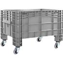 ALPHA grote IDABOX container, 220 l, polyetheen, gesloten, stapelbaar, waterdicht, L 1040 x B 640 x H 670 mm, 4 zwenkwielen, grijs