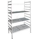 Aluminium clip-on shelving unit, base module, with 4 plastic mesh shelves, H 1800 x W 800 x D 600 mm