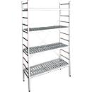 Aluminium clip-on shelving unit, base module, with 4 plastic mesh shelves, H 1950 x W 800 x D 400 mm
