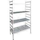 Aluminium clip-on shelving unit, base module, with 4 plastic mesh shelves, H 1950 x W 800 x D 500 mm