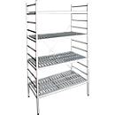 Aluminium clip-on shelving unit, base module, with 4 plastic mesh shelves, H 1950 x W 800 x D 600 mm