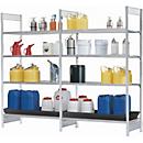 Anbauregal RSG-V 1364 für Gefahrstoffregal asecos RSG-V 1364, B 1310 x T 640 x H 2000 mm, mit 36 l PE-Auffangwanne, 3 Stahl-Gitterostböden