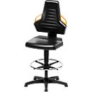 Arbeitsdrehstuhl, Gleiter + Fußring, PU-Schaum schwarz, Griffe orange
