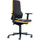 Arbeitsstuhl bimos NEON, Permanentkontakt, Grundmodell ohne Polsterelement, mit Rollen, Flexband orange