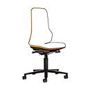 Arbeitsstuhl bimos NEON, Synchronmechanik, Grundmodell ohne Polsterelement, mit Rollen, Flexband orange