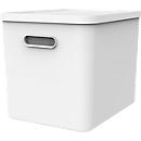 Archivbox Rotho My Paper, stapelbar, bis 23 kg, 10 Hängemappen, abnehmbarer Deckel, Grifflöcher, L 370 x B 290 x H 295 mm, Recycling-Kunststoff, weiss