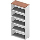 ARLON OFFICE boekenkast, 5 OH, 3 verstelbare legborden, B 900 x D 450 x H 2000 mm, notendecor/wit