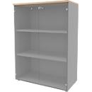 ARLON OFFICE glasdeurkast, 3 dossierhoogtes, glasdeuren zonder frame, B 900 x D 450 x H 1232 mm, eiken decor/aluminium