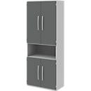 Armario archivador BARI, 6 AA, 3 estantes, 1 compartimento abierto, An 819 x P 430 x Al 2174 mm, gris claro/antracita