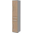 Armario archivador BARI, 6 AA, 3 estantes, 2 cajones, bisagra de puerta a la derecha, An 427 x P 430 x Al 2174 mm, gris medio/roble/aluminio