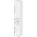 Armario archivador BARI, 6 alturas de archivo, 3 estantes, 2 cajones, bisagra de puerta a la derecha, An 427 x P 430 x Al 2174 mm, blanco/blanco/aluminio