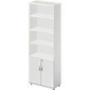 Armario combinado Shop Select LOGIN de Schäfer, 4 baldas arriba, 2 alturas de archivador con puertas abajo, An 800 x P 420 x Al 2240 mm, gris claro/gris claro