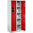 Armario de almacenamiento, con puerta central, ancho interno de los compartimentos 350 mm, ancho 700 mm, 10 compartimentos, rojo fuego