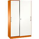 Armario de puertas correderas ASISTO C 3000, 5 alturas de archivo, con cerradura, anchura 1200 mm, naranja/blanco