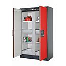 Armario de seguridad tipo 90 asecos Q-CLASSIC-90, puertas batientes, frontal rojo tráfico, An 1193 x P 615 x Al 1953 mm