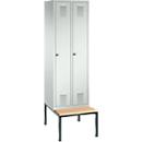 Armário de vestiário Evolo S 3000, em aço, com bancada por baixo, 2 compartimentos com cada 300 mm de largura, fechadura de segurança ou fechadura de cilindro, várias cores