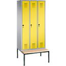 Armário de vestiário Evolo S 3000, em aço, com banco, 3 compartimentos cada um com W 300 mm, fechadura de segurança ou fechadura de cilindro, várias cores