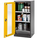 Armario para productos químicos Asecos CS-CLASSIC-G, puerta con bisagras y recorte de cristal, 2 estantes, H 1105 mm, amarillo de seguridad