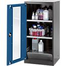 Armario para productos químicos Asecos CS-CLASSIC-G, puerta con bisagras y recorte de cristal, 2 estantes, H 1105 mm, azul genciana