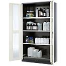 Armario para productos químicos Asecos CS-CLASSIC-G, puerta con bisagras y recorte de cristal, 3 estantes, 1055x520x1950 mm, blanco puro