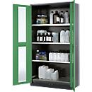 Armario para productos químicos Asecos CS-CLASSIC-G, puerta con bisagras y recorte de cristal, 3 estantes, 1055x520x1950 mm, verde reseda