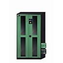 Armario para productos químicos asecos CS-CLASSIC-G, puertas batientes con recorte de cristal, frente reseda verde, ancho 1055 x fondo 520 x alto 1950 mm