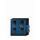 Armario para productos químicos asecos CS-CLASSIC-G, puertas batientes con recorte de cristal, frontal azul genciana, ancho 1055 x fondo 520 x alto 1105 mm