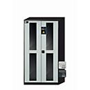 Armario para productos químicos asecos CS-CLASSIC-G, puertas batientes con recorte de cristal, frontal gris claro, ancho 1055 x fondo 520 x alto 1950 mm