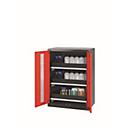 Armario para productos químicos asecos CS-CLASSIC-G, puertas batientes con recorte de cristal, frontal rojo tráfico, ancho 810 x fondo 520 x alto 1105 mm