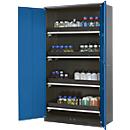 Armario para productos químicos Asecos CS-CLASSIC, puerta con bisagras, 4 bandejas extraíbles, 1055x520x1950 mm, azul genciana