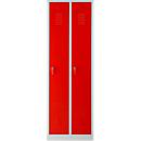 Armario ropero, 2 puertas, ancho 600 x alto 1800 mm, cerradura de cilindro, gris claro/rojo fuego