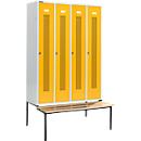 Armario ropero Schäfer Shop Select, con banco, 4 compartimentos, 300 mm, cerradura de pestillo giratorio, puerta amarilla violada