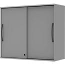 Armario superpuesto de puertas correderas BARI, 4 estantes, cerradura, tabique central, An 1200 x P 430 x Al 1057 mm, antracita/gris medio