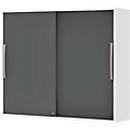 Armario superpuesto de puertas correderas BARI, 4 estantes, cerradura, tabique central, An 1200 x P 430 x Al 1057 mm, blanco/antracita