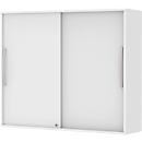 Armario superpuesto de puertas correderas BARI, 4 estantes, cerradura, tabique central, An 1200 x P 430 x Al 1057 mm, blanco