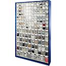 Armoire à bacs de stockage, volume 635 l, 154 bacs de stockage amovibles avec poignée encastrée, L 1270 x P 250 x H 2000 mm, g.bleu/transparent