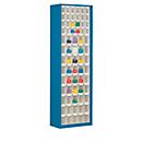Armoire à bacs, volume 333 l, 69 bacs rabattables amovibles avec poignée encastrée, L 665 x P 250 x H 2000 mm, bleu gentiane/transparent