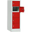 Armoire à casier verrouillable, tôle d'acier, Charnière de porte côté droit, serrure à cylindre, 5 compartiments, l. 300 x H 965 mm, gris cl. RAL 7035/rouge flamb. RAL 3000