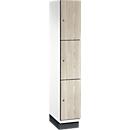 Armoire à casiers Cambio C+P, 1 compartiment, 3 casiers, avec socle, L 300 x P 525 x H 1980 mm, blanc trafic/décor frêne wengé