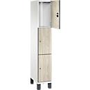 Armoire à casiers Cambio C+P, 1 compartiment, 3 casiers, sur pieds, L 300 x P 525 x H 1980 mm, blanc trafic/décor frêne wengé