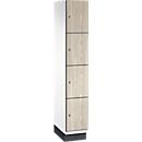 Armoire à casiers Cambio C+P, 1 compartiment, 4 casiers, avec socle, L 300 x P 525 x H 1980 mm, blanc trafic/décor frêne wengé