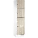 Armoire à casiers Cambio C+P, 1 compartiment, 4 casiers, avec socle, L 400 x P 525 x H 1980 mm, blanc trafic/décor frêne wengé