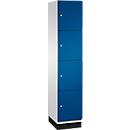 Armoire à casiers Cambio C+P, 1 compartiment, 4 casiers, avec socle, L 400 x P 525 x H 1980 mm, gris clair/bleu gentiane